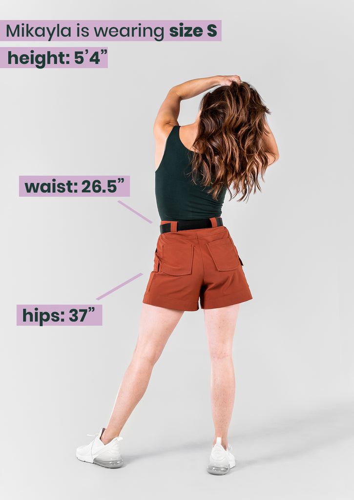 S model in take a hike shorts