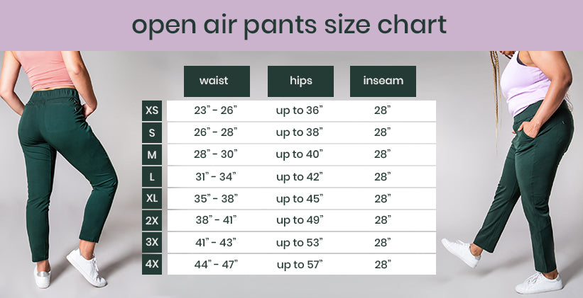 alder open-air pants size chart