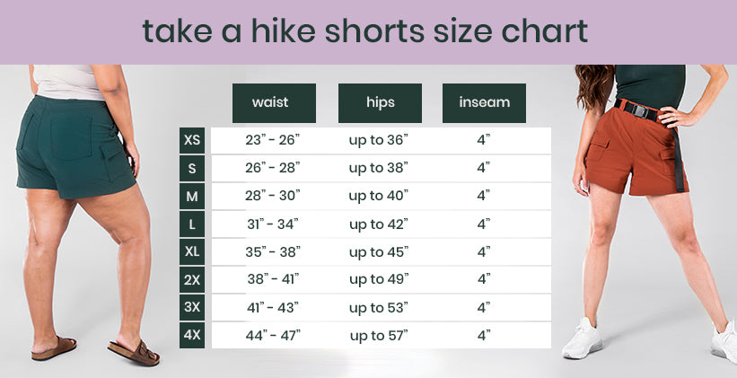 alder take a hike shorts size chart