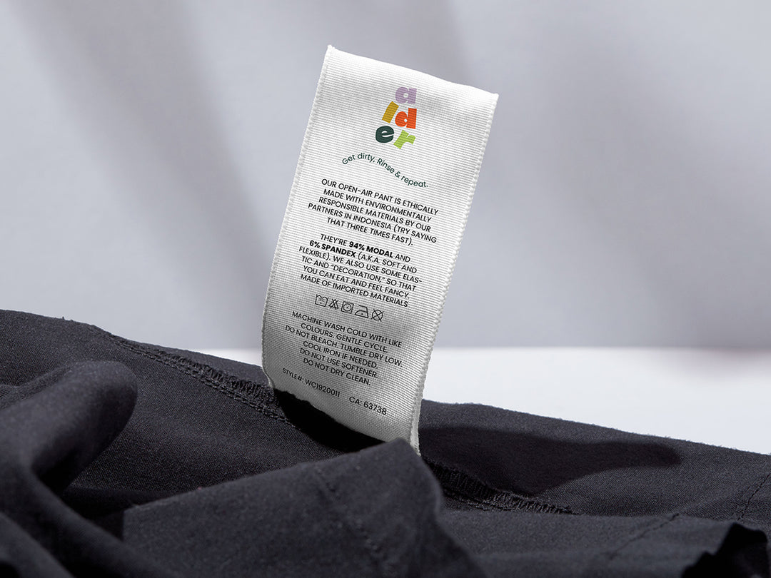 alder apparel fabric care label